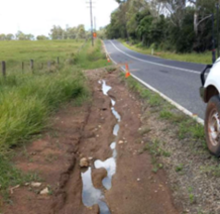 Series of sequential post event photos, captured at regular intervals demonstrating the continuous extent of the shoulder scour damage to the asset.  1. Photos taken from vehicle, as well as close up demonstrating depth of scours & quantities. 