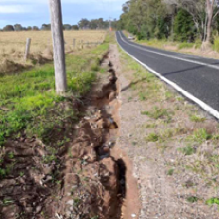 Series of sequential post event photos, captured at regular intervals demonstrating the continuous extent of the shoulder scour damage to the asset.  1. Photos taken from vehicle, as well as close up demonstrating depth of scours & quantities. 